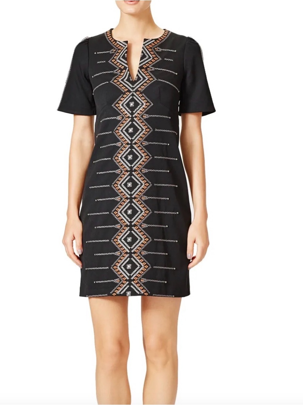 Nanette Lepore Black Shift Dress with Geometric Embroidery